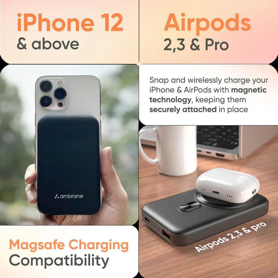 Ambrane AeroSync PB12 10000mAh Magnetic Wireless Power Bank - Rivantrends accessories